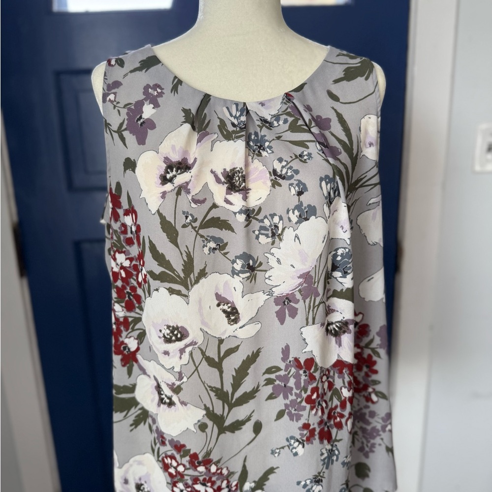 LOFT Asymmetrical Floral Dress - Gray and White